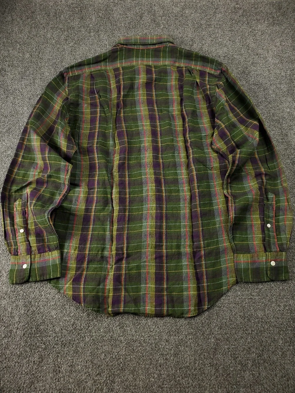 Polo Ralph Lauren Indian Madras Plaid 100% Linen XL Green Purple Long Sleeve NEW